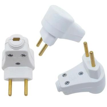 Imagem de Kit 20 Plugue Pino Macho Prensa Cabo 90º Branco 127v e 250v 2p 10A Nbr