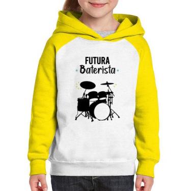 Imagem de Moletom Infantil Futura Baterista - Foca na Moda, Branco, Amarelo, 10