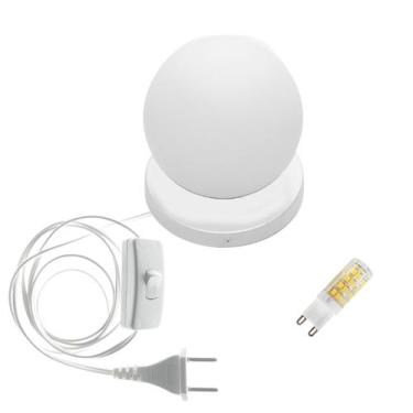 Imagem de Arandela Abajur Branco Fosco Interruptor Tomada Branco + Led - Poliluz