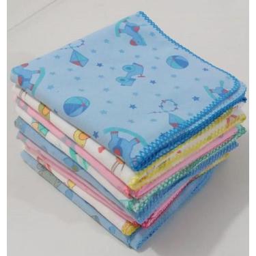 Imagem de Cueiro Flanelado Bebê Estampado Com Crochê Kit Com 5 - Dugu, Neutro