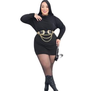 Imagem de Vestido Manga longa Poncho Plus Size Em Lanzinha Quentinho Moda Outono