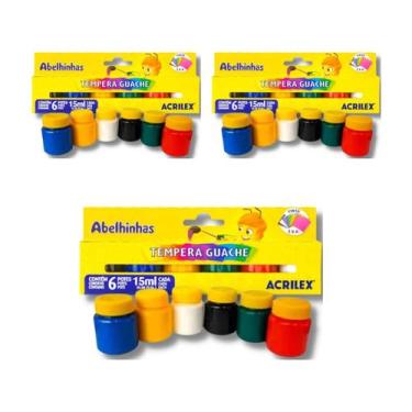 Imagem de Kit 03 Tinta Guache Tempera Guache 15ml 6 Cores Abelinhas - Acrilex