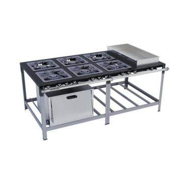 Imagem de Fogão Industrial 6Bocas 40X40 com Banho Maria e Forno Luxo Metalmaq, G