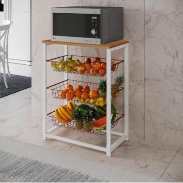 Imagem de Fruteira com Suporte para Micro-ondas Barcelona Aço Branco Cesto Cobre
