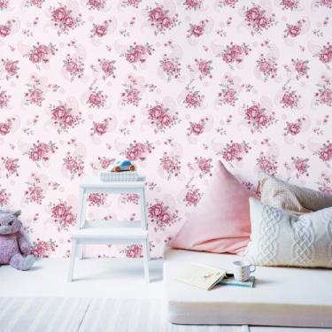 Imagem de Adesivo de Parede Floral com Arabesco em Tons de Rosa 310x58cm - Papel