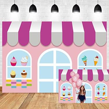 Imagem de OERJU Pano de fundo de sorveteria de 1,5 x 1,2 m, verão, rosa, loja de sobremesas, janela, janela, meninas, chá de bebê, aniversário, fotografia, fundo, festa, doces, decoração de mesa, banner,