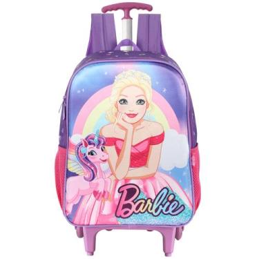 Imagem de Mochila Barbie Meninas Original Unicórnio Princesa Rodinhas Violeta - 