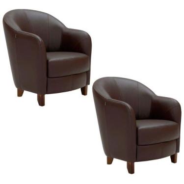 Imagem de Kit 2 Poltronas Decorativas Sala de Estar Pés Madeira Kairós Couro Cho