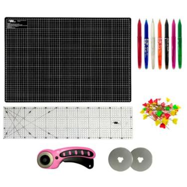 Imagem de Kit Base de Corte Grande Patchwork Artesanato 90x60 Régua 15x60 Cortad