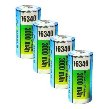 Imagem de Bateria 16340 Recarregavel 3000 Mah 3.7v Kit Com 4 Unidades - FLEX