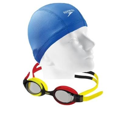 Imagem de Kit Natação Speedo Óculos Quick Jr Antiembaçante Proteção UV Infantil + Touca Xtrafit Jr Tecido Confortável (Óculos Vermelho + Touca Xtrafit)