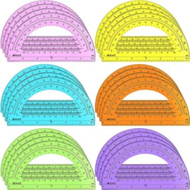 Imagem de EBOOT Pacote com 24 transferidores de plástico transferidor matemático 180 graus 6 polegadas (várias cores)