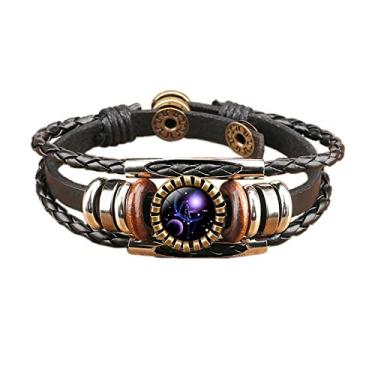 Imagem de COLORFUL BLING 12 pulseiras de couro da constelação do zodíaco, corda trançada multicamadas, cristal de vidro, punho tecido à mão para mulheres e homens, joias punk rock, One Size, Vidro, couro, vidro