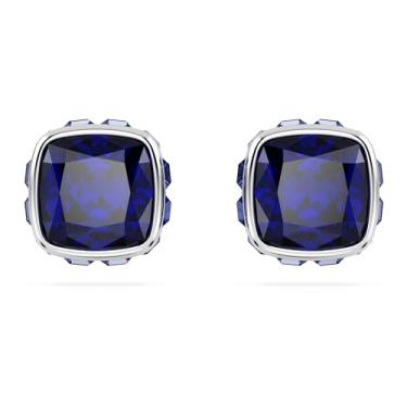 Imagem de Swarovski Brincos de pedra do mês de nascimento, corte quadrado, setembro, azul, acabamento em ródio, One Size, Latão Zircônia cúbica Cristal, Zircônia cúbica