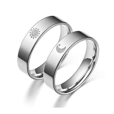 Imagem de Blowin Alianças de casamento de compromisso de aço inoxidável para melhores amigos e estrelas de lua de prata para homens e mulheres (11), Aço inoxidável, prata