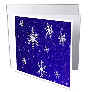 Imagem de 3dRose Flocos de neve com fundo azul - Cartões comemorativos, 15 x 15 cm, conjunto de 12 (gc_8074_2)