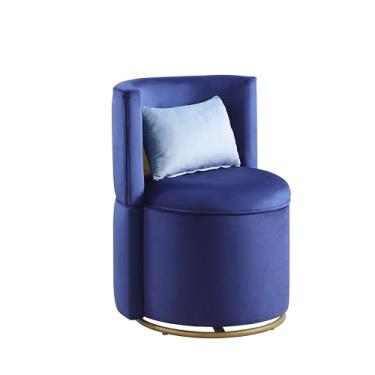 Imagem de SPOFLYINN Cadeira giratória com detalhes em veludo para armazenamento, cadeira redonda com base de metal, cadeira giratória para sala de estar, quarto, berçário, azul