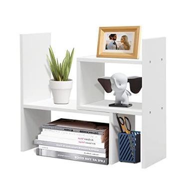 Imagem de TY ARTS & CULTURE - Organizador expansível de madeira para mesa, estante de livros, estante multiuso, estante para escritório, casa | Branco puro
