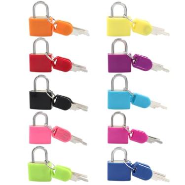 Imagem de Waziaqoc 10 cadeados de bagagem com chaves, cadeado de mala pequena, mini cadeado de metal para bolsas de viagem, armário de academia escolar, caixa de ferramentas
