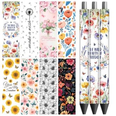 Imagem de Peacoblue Adesivo de transferência UV DTF envoltório várias flores - 48 peças à prova d'água impressão HD UV DTF caneta decalques adesivos para caneta lápis DIY artesanato decorativo presentes