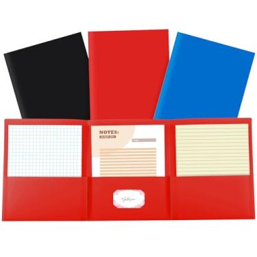 Imagem de Dunzoom 3 pastas de bolso de 21 x 28 cm, 3 bolsos, três dobras, com suporte para cartão de visita, pasta de plástico com 3 bolsos para uso em papel tamanho carta, 3 cores (vermelho, azul escuro,