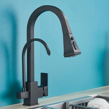 Imagem de Torneiras de cozinha de água pura, torneira preta com filtro de purificação, misturador de 3 vias, preto fosco A