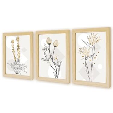 Imagem de Kit 3 Quadros Decorativos Verde Folhagem Natureza Plantas Boho c/Moldura Natural 30x40cm (Kit Floral 3)