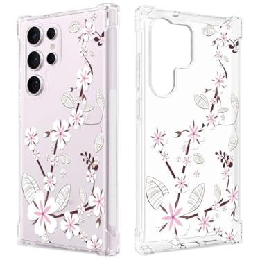 Imagem de GREATRULY Capa transparente floral para Galaxy S23 Ultra 5G para mulheres/meninas, linda capa de telefone para Samsung Galaxy S23 Ultra, design de flores fino, macio e transparente à prova de quedas, capa protetora de silicone TPU, FL-T