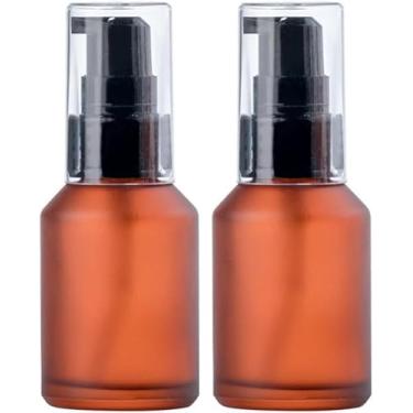Imagem de Pacote com 2 frascos vazios de 30 ml, marrom, recarregáveis, recipientes de amostra cosmética com cabeça de bomba de plástico preto - ideal para cremes, soros, emulsões, embalagens de viagem e géis de