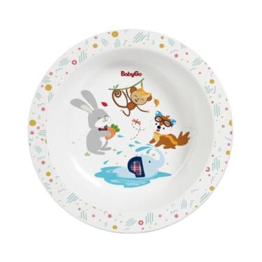 Imagem de Prato Bowl Fundo Infantil 450ml Temático Introdução Alimentar Colorido Bichinhos Branco