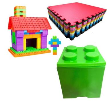 Imagem de Kit Criativo Infantil Caixa LEGO P, Tatame 1x1 e 200 Multiblocos - Val