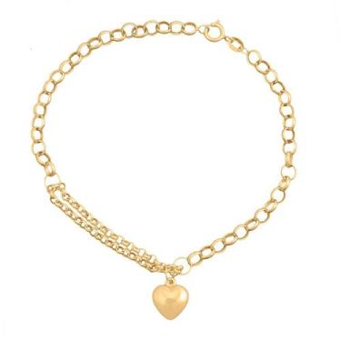 Imagem de Pulseira Feminina Ouro 18k Elo Português Coração - DR Joias