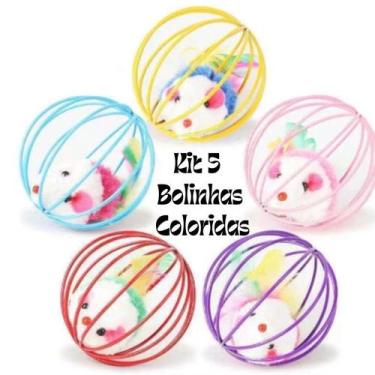 Imagem de Kit 5 Brinquedos Interativo Para Gatos Gaiola Bola De Arame Resinado C