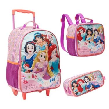 Imagem de Kit Mochila Com Rodas + Lancheira + Estojo Escolar Princesas 13150