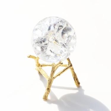Imagem de Bolas de cristal rachadas de gelo de 50 mm com base de ramos de metal peso de papel K9 bola decorativa de vidro decoração para casa, mesa, quarto, escritório, enfeites de casamento (branco)
