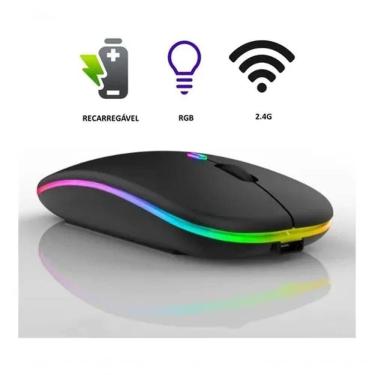 Imagem de Mouse Bluetooth Sem Fio Slim Led Colorido Recarregável 1600 Dpi