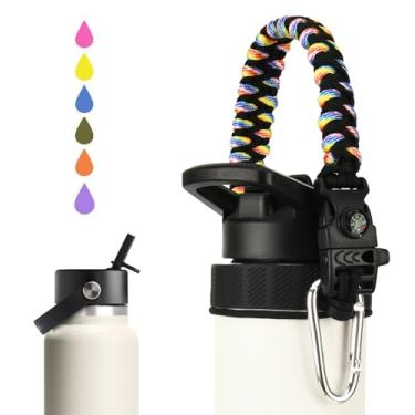 Imagem de Miracredo Alça Paracord para garrafa de água de boca larga Hydro Flask com anel de borracha e mosquetão, suporte de alça de transporte fácil para HydroFlask, (arco-íris, adequado para hidroflask de
