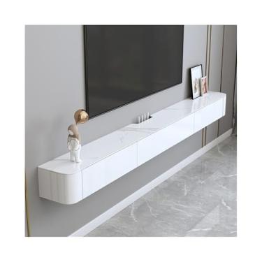 Imagem de Armário de TV Suporte de TV flutuante com espaço de armazenamento, console de mídia flutuante montado na parede com mesa de rock para TVs inferiores, estilo moderno Armário de mídia(Branco,180x24x19cm