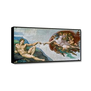 Imagem de JZSDGB Famosa arte de parede em tela - Reproduções de pintura a óleo Michelangelo - Impressões em tela de arte de parede giclée clássicas - Pôster "Create Adam" para decoração de quarto 30 x 60 cm (12