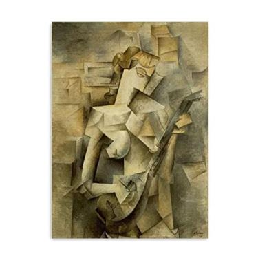 Imagem de 1910, Menina com bandolim por Picasso Impressão em tela arte de parede famosa arte de parede Picasso pôsteres e reproduções de impressões - pinturas abstratas de Picasso - imagens de Picasso 70 x 100
