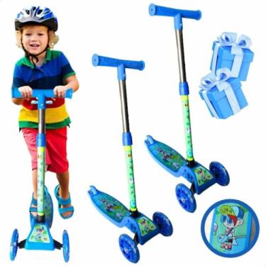 Imagem de Kit com 2 Patinetes Infantil com LED Infantil Presente Menino Aniversário Natal Dia das Crianças Lazer Diversão Brincadeira Ao Ar Livre (2 Azuis)
