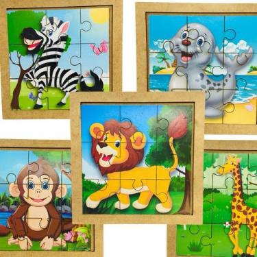 Imagem de Kit 5 Quebra Cabeça 9 peças Jogo Pedagógico Animais Infantil Brinquedo