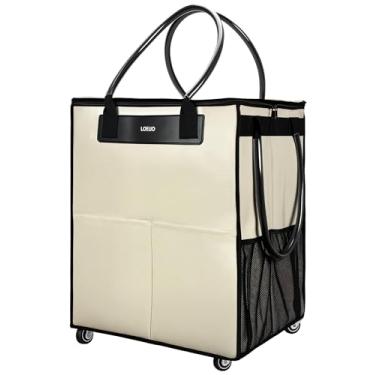 Imagem de LOEUO Bolsa grande reutilizável com rodas, sacola dobrável com rolo removível