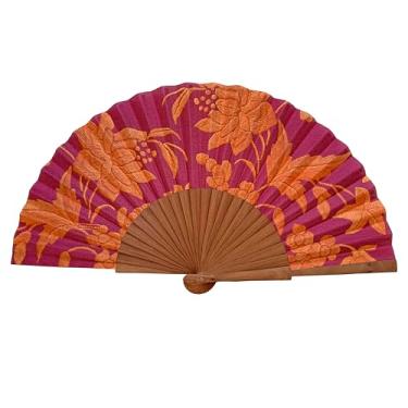 Imagem de Tusitala Barcelona Leque de madeira e algodão Alba - 100% feito à mão e espanhol - Inclui capa de juta natural - Complemento de moda artesanal - Coleção de xaile