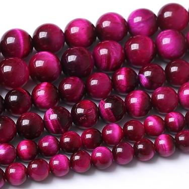 Imagem de Contas redondas soltas de olho de tigre rosa vermelha de 10 mm contas naturais pedras de energia de cristal para fazer joias, colar de pulseira faça você mesmo
