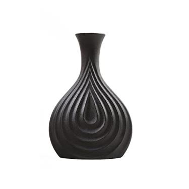 Imagem de Vaso Vaso de cerâmica preto nórdico, simples, criativo, porcelana, design fosco, decoração artesanal, sala de estar, ornamento Vaso de flores(Médio)