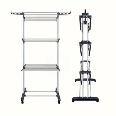 Imagem de Varal De Chão Roupa Calcinha Prateleiras 3 Andares Dobrável Portátil