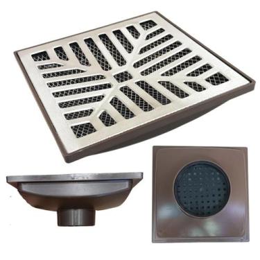 Imagem de Ralo Pluvial 20x20 Alumínio Concova Coletor Marrom Saída Baixa para tu