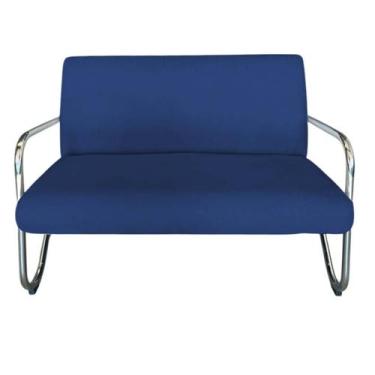 Imagem de Namoradeira Decorativa Bela Suede Azul Marinho Braço Cromado - Mansão 