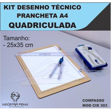 Imagem de Kit Desenho Técnico Prancheta Engenharia Arquitetura a4 QUADRICULADA E